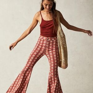 We The Free Floral Boot Cut Pants - Rust Red